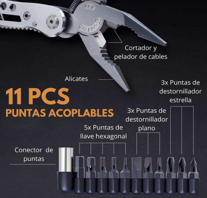 Alicates Multiusos Profesionales 25 en 1 de Acero Inoxidable