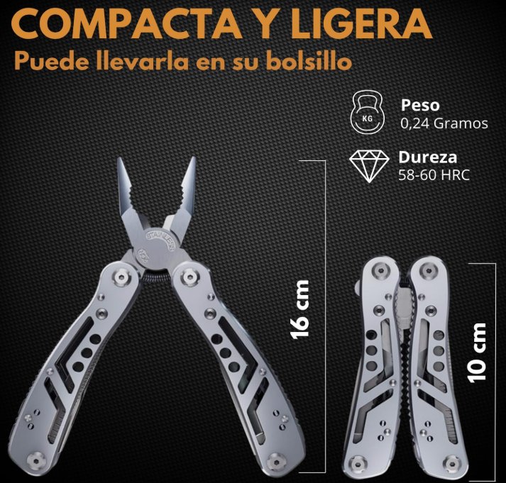 Alicates Multiusos Profesionales 25 en 1 de Acero Inoxidable